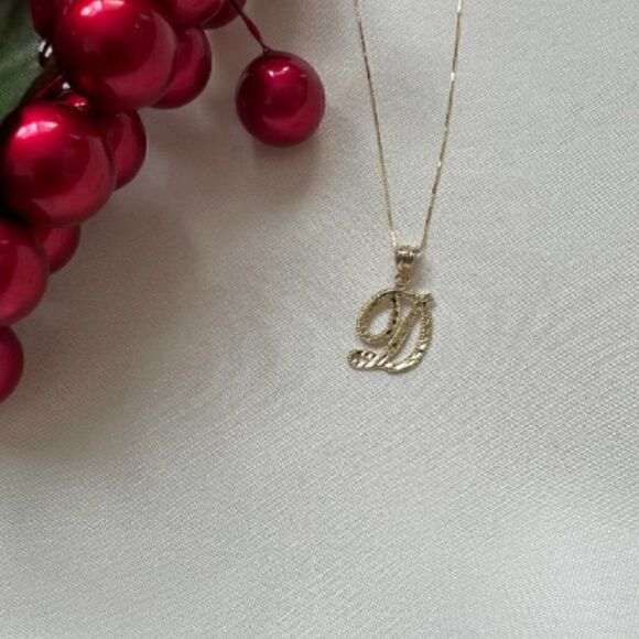 Initial or letter charm 14k Solid Gold initial Pendant | perfect gift | letter D - Picture 1 of 10